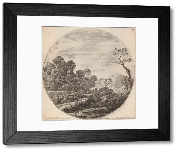 Framed Print : Cows Grazing in a Valley, 1646. Creator: Stefano della Bella Framed Print : Cows Grazing in a Valley, 1646. Creator: Stefano della Bella
