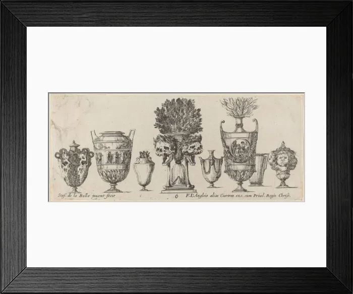 Framed Print : Fantastic Vases, probably 1646. Creator: Stefano della Bella Framed Print : Fantastic Vases, probably 1646. Creator: Stefano della Bella