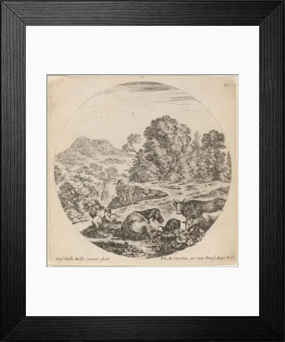 Framed Print : Landscape with Animals and Two Seated Shepherds, 1646. Creator: Stefano della Bella Framed Print : Landscape with Animals and Two Seated Shepherds, 1646. Creator: Stefano della Bella