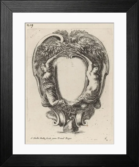 Framed Print : Cartouche with Two Nymphs Metamorphosed into Trees, 1647. Creator: Stefano della Bella Framed Print : Cartouche with Two Nymphs Metamorphosed into Trees, 1647. Creator: Stefano della Bella