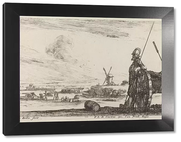 Soldier in Armor and a Cannon, c. 1641. Creator: Stefano della Bella