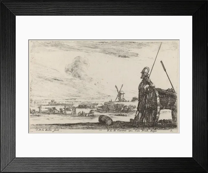 Framed Print : Soldier in Armor and a Cannon, c. 1641. Creator: Stefano della Bella Framed Print : Soldier in Armor and a Cannon, c. 1641. Creator: Stefano della Bella
