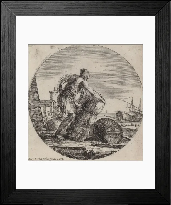 Framed Print : Galley Slave Hauling a Ships Cargo, 1656. Creator: Stefano della Bella Framed Print : Galley Slave Hauling a Ships Cargo, 1656. Creator: Stefano della Bella