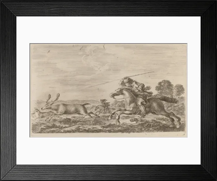 Framed Print : Deer Chased by Two Cavaliers. Creator: Stefano della Bella Framed Print : Deer Chased by Two Cavaliers. Creator: Stefano della Bella