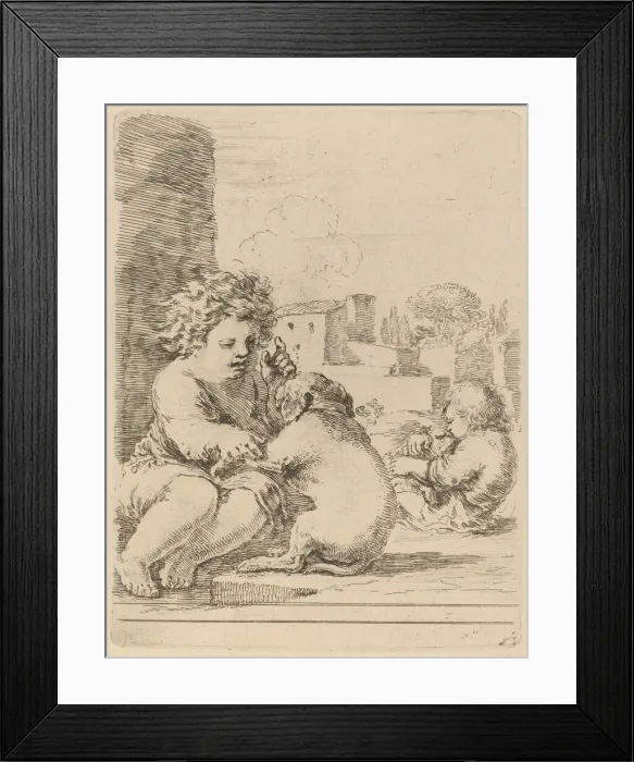 Framed Print : Child Playing with a Dog. Creator: Stefano della Bella Framed Print : Child Playing with a Dog. Creator: Stefano della Bella