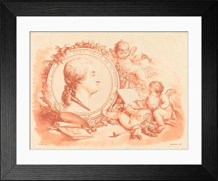 Framed Print : Allegorical Portrait of Jean-Baptiste Hüet, c. 1775. Creator: Gilles Demarteau Framed Print : Allegorical Portrait of Jean-Baptiste Hüet, c. 1775. Creator: Gilles Demarteau