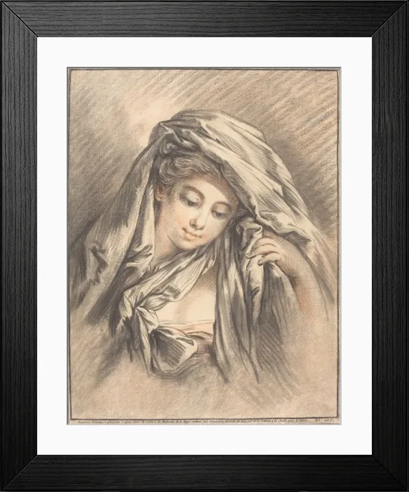 Framed Print : Young Woman with Her Head Covered, 1767. Creator: Gilles Demarteau Framed Print : Young Woman with Her Head Covered, 1767. Creator: Gilles Demarteau