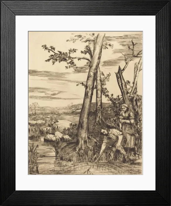 Framed Print : Fishing for Crayfish (Les pecheurs d ecrevisses). Creator: Alphonse Legros Framed Print : Fishing for Crayfish (Les pecheurs d ecrevisses). Creator: Alphonse Legros