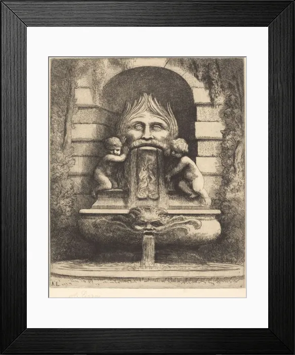 Framed Print : Fountain: Grotesque, Children and Basin (Une fountaine: Masque, enfants et bassin) Framed Print : Fountain: Grotesque, Children and Basin (Une fountaine: Masque, enfants et bassin)