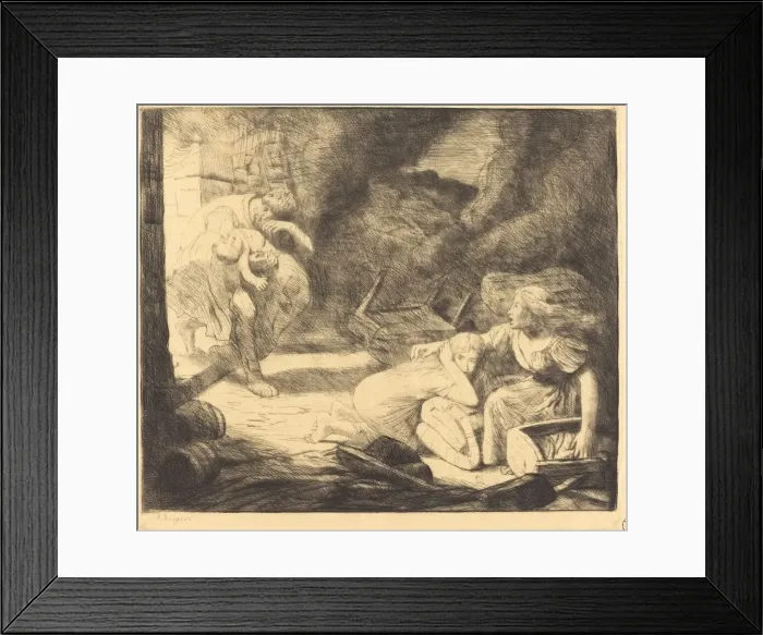 Framed Print : The Fire, 2nd plate (L incendie). Creator: Alphonse Legros
