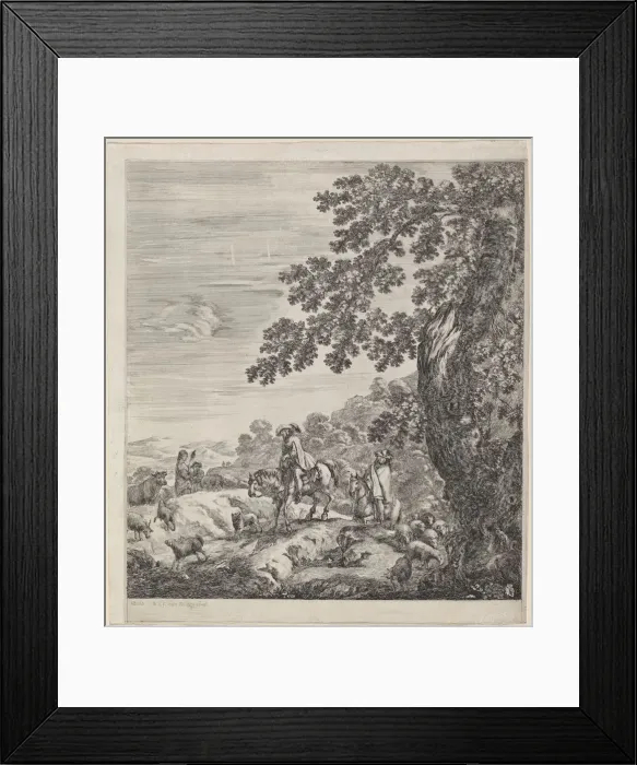 Framed Print : Two Riders Passing Near a Herd of Animals, 1656. Creator: Stefano della Bella Framed Print : Two Riders Passing Near a Herd of Animals, 1656. Creator: Stefano della Bella