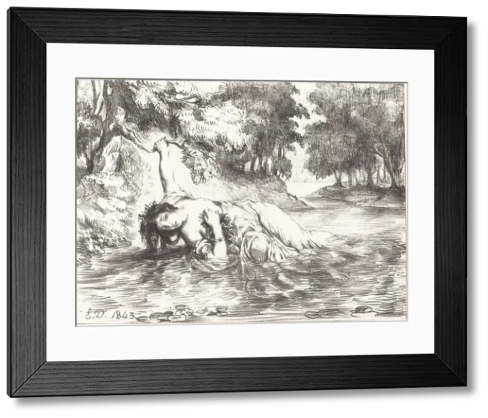 Framed Print : The Death of Ophelia (Act IV, Scene VII), 1843. Creator: Eugene Delacroix Framed Print : The Death of Ophelia (Act IV, Scene VII), 1843. Creator: Eugene Delacroix