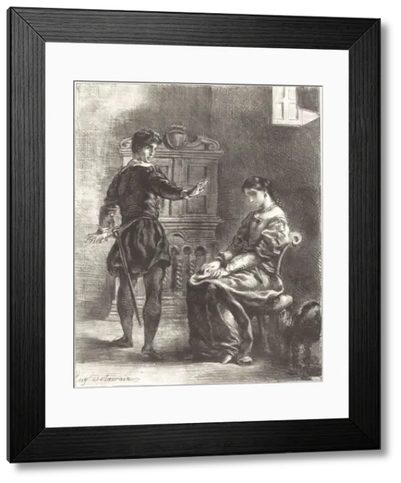 Framed Print : Hamlet and Ophelia (Act III, Scene I), 1834 / 1843. Creator: Eugene Delacroix Framed Print : Hamlet and Ophelia (Act III, Scene I), 1834 / 1843. Creator: Eugene Delacroix