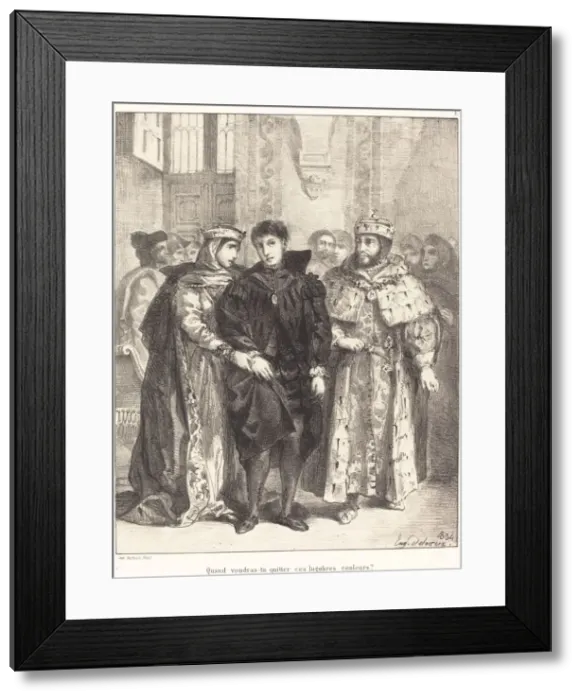 Framed Print : The Queen Tries to Console Hamlet (Act I, Scene II), 1834. Creator: Eugene Delacroix Framed Print : The Queen Tries to Console Hamlet (Act I, Scene II), 1834. Creator: Eugene Delacroix