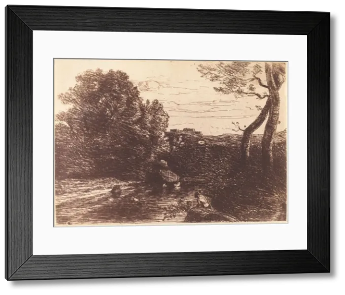 Framed Print : Shepherds Bath (Le Bain du berger), 1853. Creator: Jean-Baptiste-Camille Corot Framed Print : Shepherds Bath (Le Bain du berger), 1853. Creator: Jean-Baptiste-Camille Corot