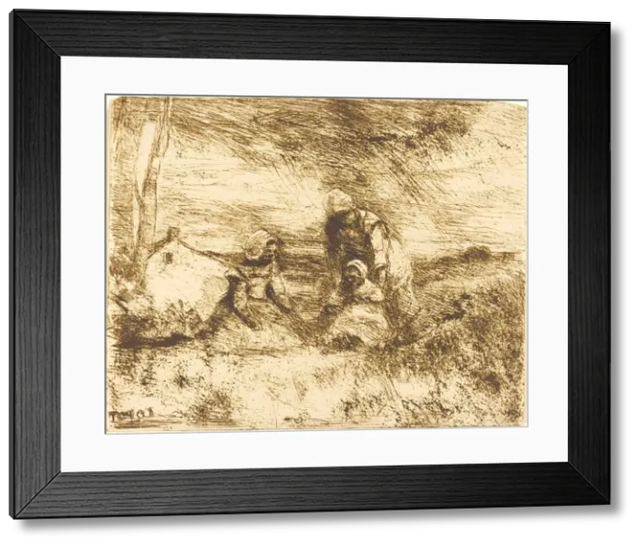 Framed Print : The Little Sister (La Petite Soeur), 1854. Creator: Jean-Baptiste-Camille Corot Framed Print : The Little Sister (La Petite Soeur), 1854. Creator: Jean-Baptiste-Camille Corot