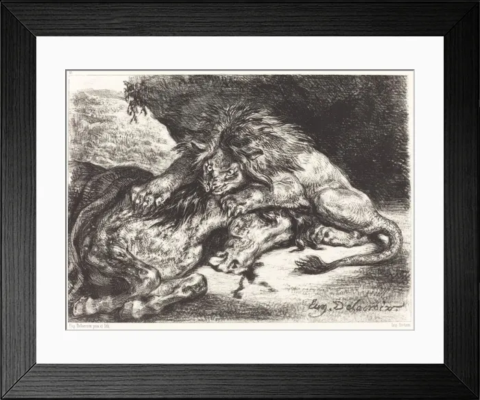 Framed Print : Lion Devorant un Cheval (Lion Devouring a Horse), 1844. Creator: Eugene Delacroix Framed Print : Lion Devorant un Cheval (Lion Devouring a Horse), 1844. Creator: Eugene Delacroix