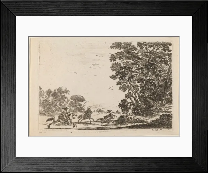 Framed Print : Forest with Deer Hunt, 1642. Creator: Stefano della Bella