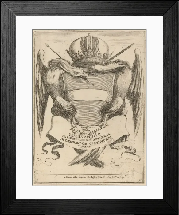 Framed Print : Arms with a Dedication to Grand Duke Ferdinand II. Creator: Stefano della Bella Framed Print : Arms with a Dedication to Grand Duke Ferdinand II. Creator: Stefano della Bella