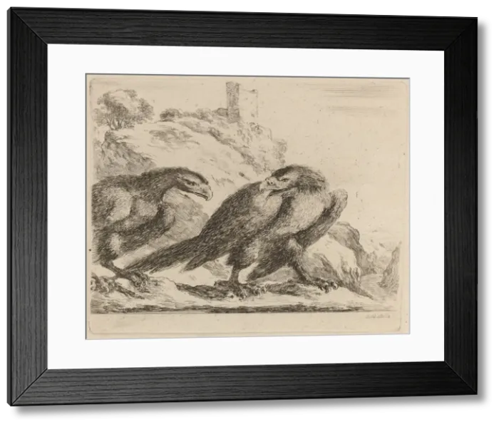 Framed Print : Two Eagles with Tower in Background. Creator: Stefano della Bella Framed Print : Two Eagles with Tower in Background. Creator: Stefano della Bella