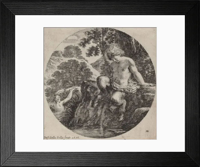 Framed Print : Young Satyr at the Bank of a Stream, 1656. Creator: Stefano della Bella Framed Print : Young Satyr at the Bank of a Stream, 1656. Creator: Stefano della Bella