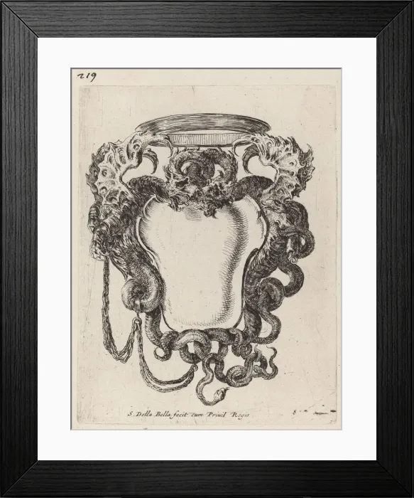 Framed Print : Cartouche Flanked by Dragons, 1647. Creator: Stefano della Bella Framed Print : Cartouche Flanked by Dragons, 1647. Creator: Stefano della Bella