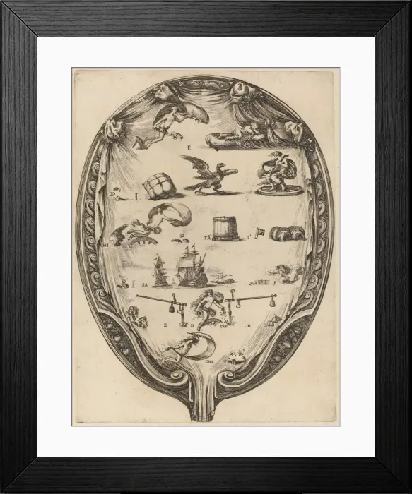 Framed Print : Screen Depicting the Italian Rebus of Fortune. Creator: Stefano della Bella Framed Print : Screen Depicting the Italian Rebus of Fortune. Creator: Stefano della Bella