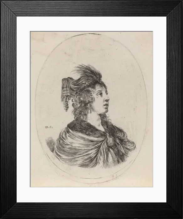 Framed Print : Woman in a Feathered Turban, Turned to the Right, 1649 / 1650. Creator: Stefano della Bella Framed Print : Woman in a Feathered Turban, Turned to the Right, 1649 / 1650. Creator: Stefano della Bella