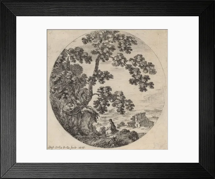 Framed Print : Two Travelers Passing by an Old Oak Tree, 1656. Creator: Stefano della Bella Framed Print : Two Travelers Passing by an Old Oak Tree, 1656. Creator: Stefano della Bella