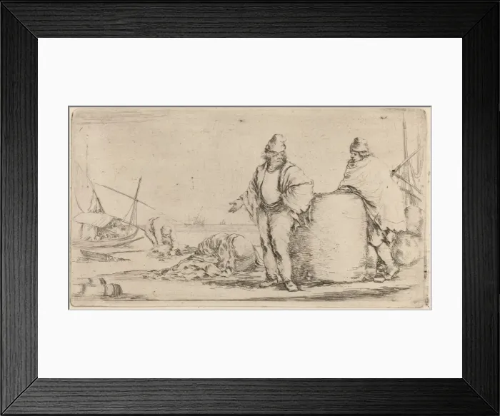 Framed Print : Two Sailors Standing near a Large Bale of Merchandise. Creator: Stefano della Bella