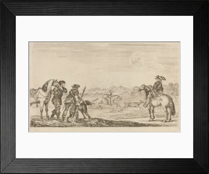 Framed Print : Small Deer Chased by a Cavalier. Creator: Stefano della Bella Framed Print : Small Deer Chased by a Cavalier. Creator: Stefano della Bella