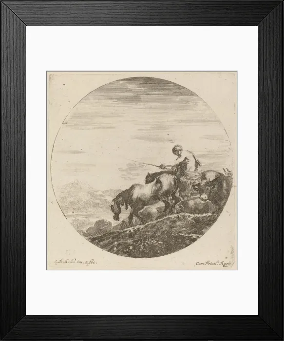 Framed Print : Shepherd on a Horse Driving a Herd of Various Animals. Creator: Stefano della Bella Framed Print : Shepherd on a Horse Driving a Herd of Various Animals. Creator: Stefano della Bella