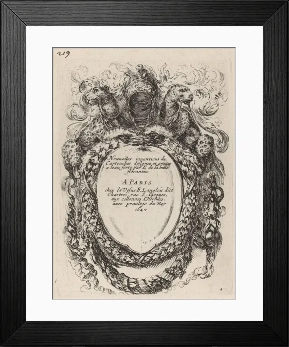 Framed Print : Title Page for Nouvelles inventions de Cartouches, 1647 Framed Print : Title Page for Nouvelles inventions de Cartouches, 1647