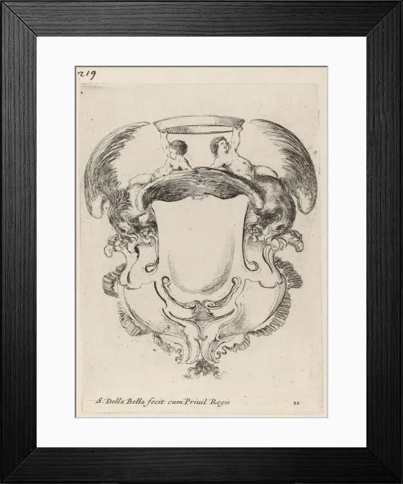 Framed Print : Cartouche with Eagles and Two Infants Holding a Crown, 1647. Creator: Stefano della Bella Framed Print : Cartouche with Eagles and Two Infants Holding a Crown, 1647. Creator: Stefano della Bella