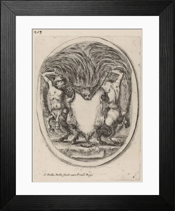 Framed Print : Cartouche in the Form of a Flayed Tiger Supported by Centaurs, 1647