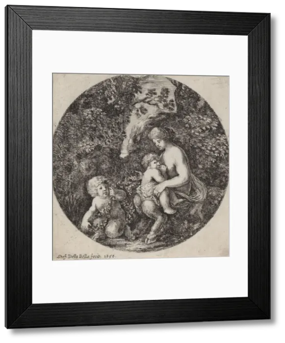 Framed Print : Female Satyr Nursing a Child in a Wooded Landscape, 1656. Creator: Stefano della Bella Framed Print : Female Satyr Nursing a Child in a Wooded Landscape, 1656. Creator: Stefano della Bella