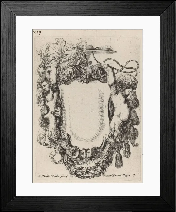 Framed Print : Cartouche with Infant Satyrs, 1647. Creator: Stefano della Bella Framed Print : Cartouche with Infant Satyrs, 1647. Creator: Stefano della Bella