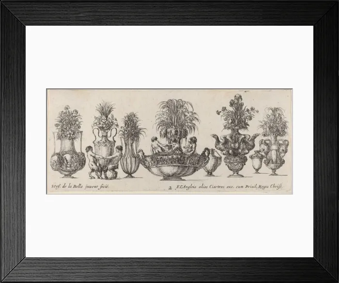 Framed Print : Fantastic Vases, probably 1646. Creator: Stefano della Bella Framed Print : Fantastic Vases, probably 1646. Creator: Stefano della Bella