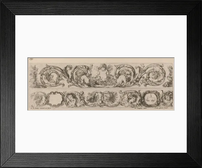 Framed Print : Two Ornamental Bands with Cupid and Heads of the Four Seasons, probably 1648 Framed Print : Two Ornamental Bands with Cupid and Heads of the Four Seasons, probably 1648
