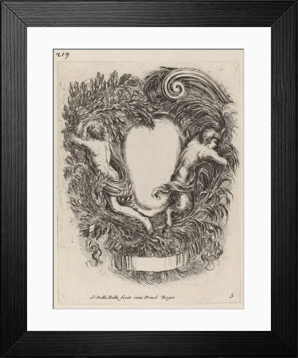 Framed Print : Cartouche with Apollo and Pan, 1647. Creator: Stefano della Bella Framed Print : Cartouche with Apollo and Pan, 1647. Creator: Stefano della Bella