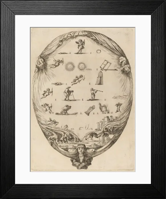 Framed Print : Screen Depicting the Italian Rebus of Love. Creator: Stefano della Bella Framed Print : Screen Depicting the Italian Rebus of Love. Creator: Stefano della Bella