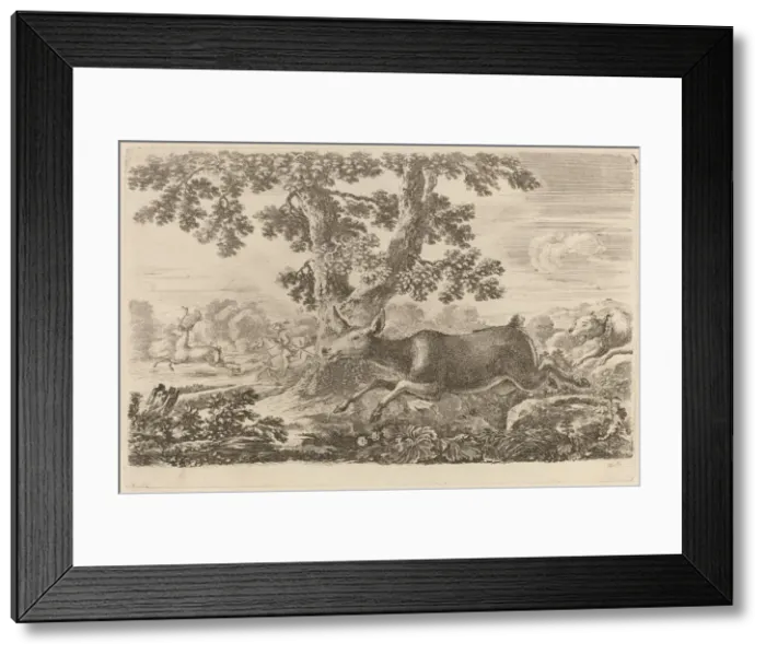 Framed Print : Deer Chased by a Dog to the Right. Creator: Stefano della Bella Framed Print : Deer Chased by a Dog to the Right. Creator: Stefano della Bella
