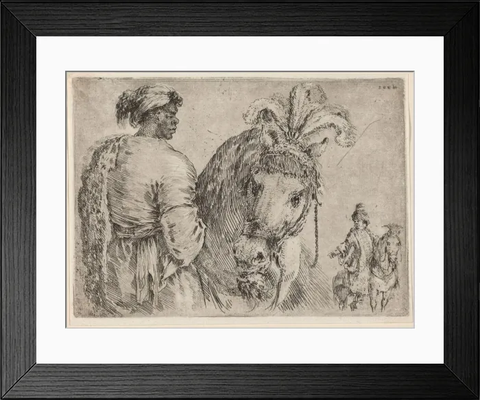 Framed Print : A Black Man Feeding a Horse, probably 1662. Creator: Stefano della Bella Framed Print : A Black Man Feeding a Horse, probably 1662. Creator: Stefano della Bella