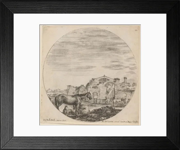 Framed Print : Baths of Diocletian and Shepherd Sleeping, 1646. Creator: Stefano della Bella Framed Print : Baths of Diocletian and Shepherd Sleeping, 1646. Creator: Stefano della Bella