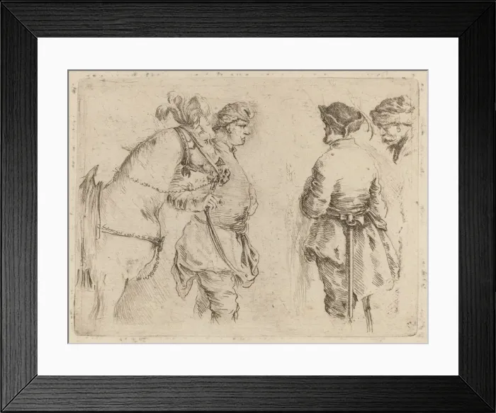 Framed Print : Pole Holding the Bridle of a Horse while Speaking with Two Other Men Framed Print : Pole Holding the Bridle of a Horse while Speaking with Two Other Men