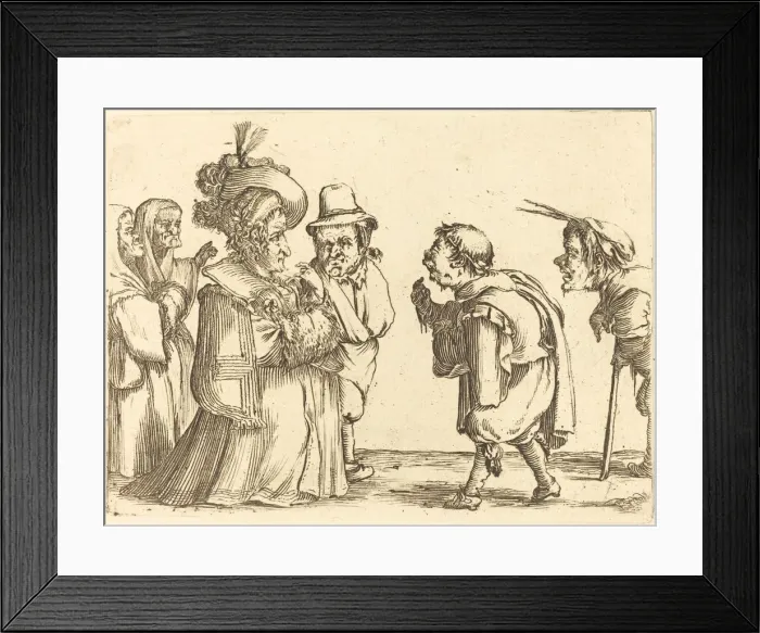 Framed Print : A Lady Greeted by a Dwarf. Creator: Stefano della Bella Framed Print : A Lady Greeted by a Dwarf. Creator: Stefano della Bella