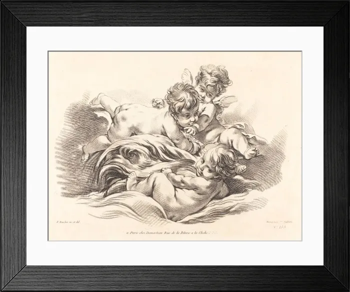 Framed Print : Three Cherubs Playing on Dolphin Like Wave. Creator: Gilles Demarteau Framed Print : Three Cherubs Playing on Dolphin Like Wave. Creator: Gilles Demarteau