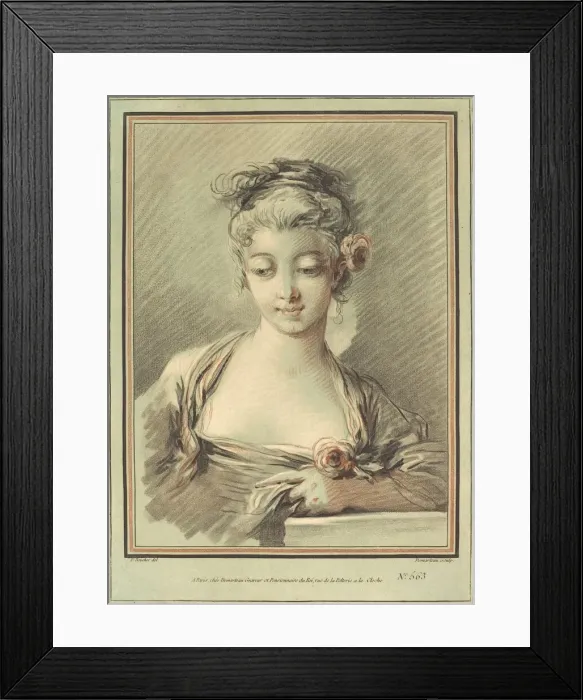 Framed Print : Young Woman with a Rose, c. 1776. Creator: Gilles Demarteau Framed Print : Young Woman with a Rose, c. 1776. Creator: Gilles Demarteau