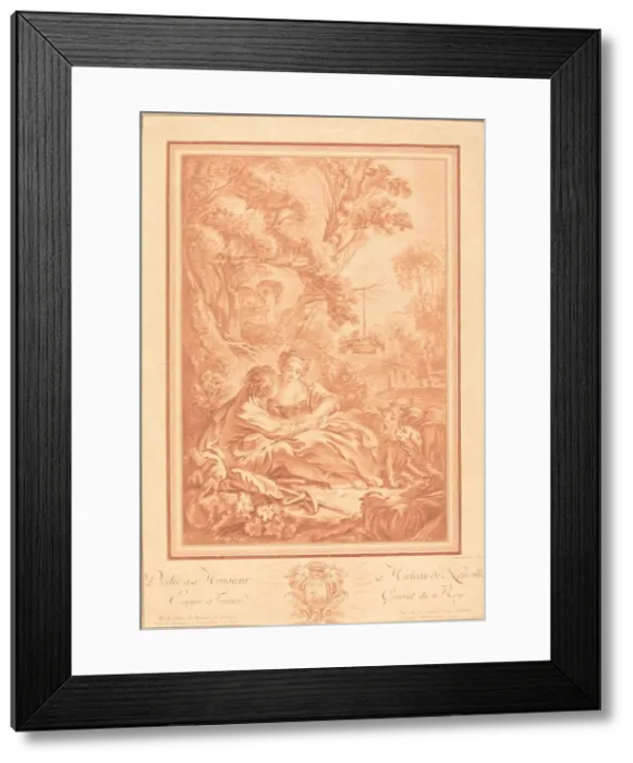 Framed Print : Two Lovers Seated at the Foot of a Large Tree, Surprised by Two Girls Framed Print : Two Lovers Seated at the Foot of a Large Tree, Surprised by Two Girls