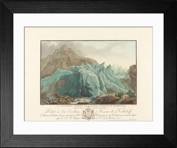 Framed Print : La Lutschinen sortant du Glacier inferieur du Grindelwald, 1785. Creator: Charles-Melchior Descourtis Framed Print : La Lutschinen sortant du Glacier inferieur du Grindelwald, 1785. Creator: Charles-Melchior Descourtis
